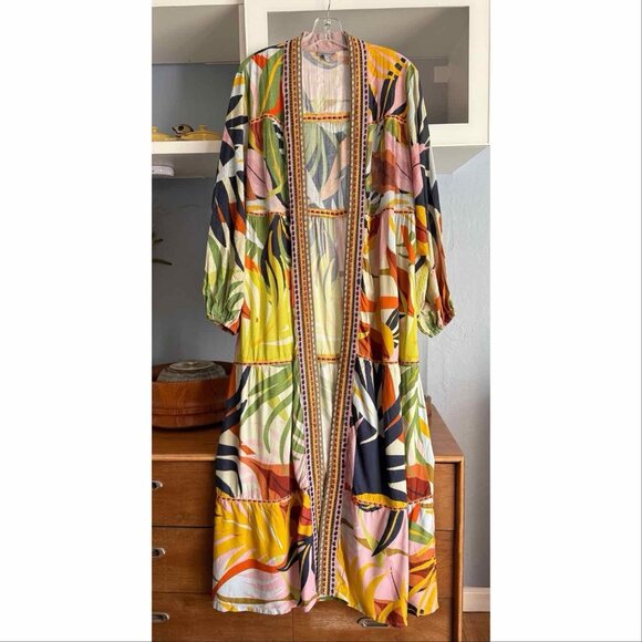 Anthropologie Conditions Apply Tiered Leaf Duster Kimono Jacket Topper - Picture 2 of 9